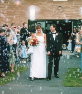 Leaving church on our wedding day