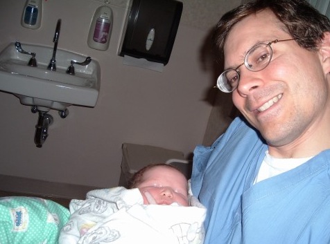 Hubby took this picture while I was still in surgery.   Punky and Daddy's first photo together!