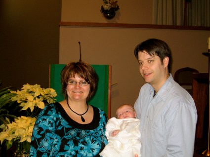 Baby Benjamin and his Godparents, me and my brother, Mike