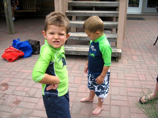 Waiting their turn to go into the pool area.  Punky chose to pose like a diva!