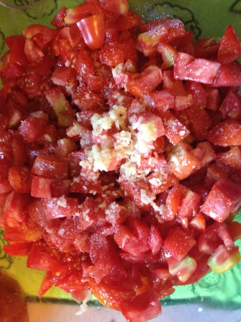 Add 1.5 Tablespoons of sugar; 1.5 teaspoons of Kosher salt, 5 or 6 minced garlic cloves...This is when Punky entered the kitchen...